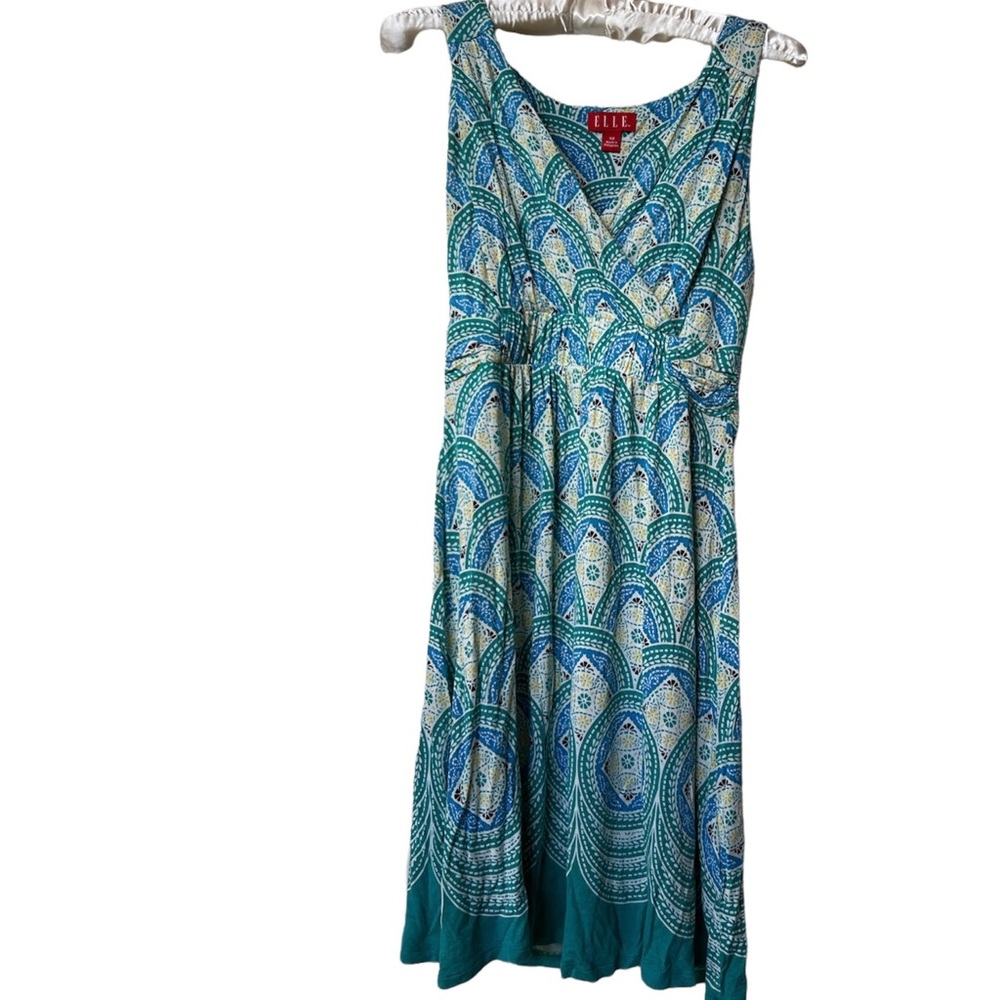 Elle XS summer blue/green stretch rayon dress. beach & cruise